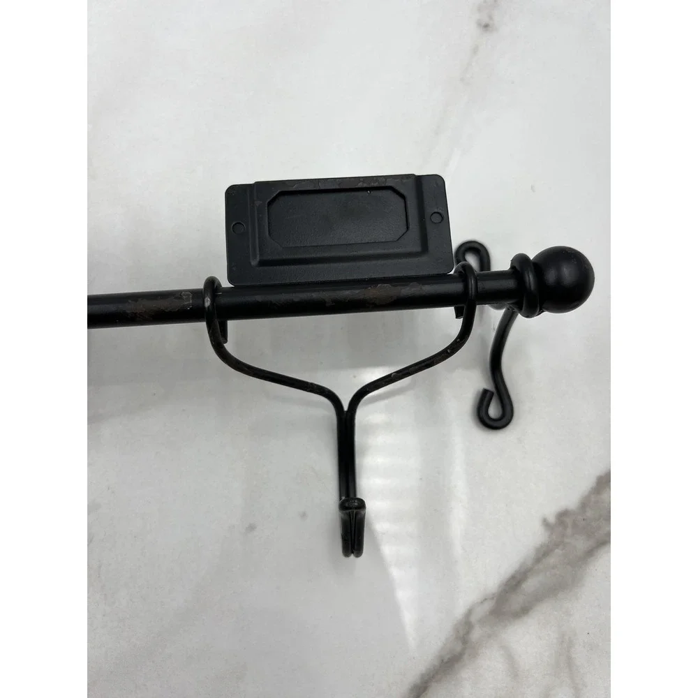 Black Metal Wall Mounted Coat Rack 5 Sliding Hooks with Label Holders 24 Inch